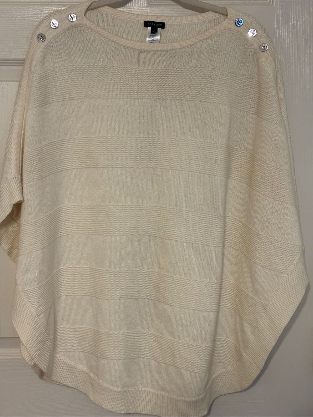 Talbots Ivory Button-Shoulder Lambswool Blend Poncho